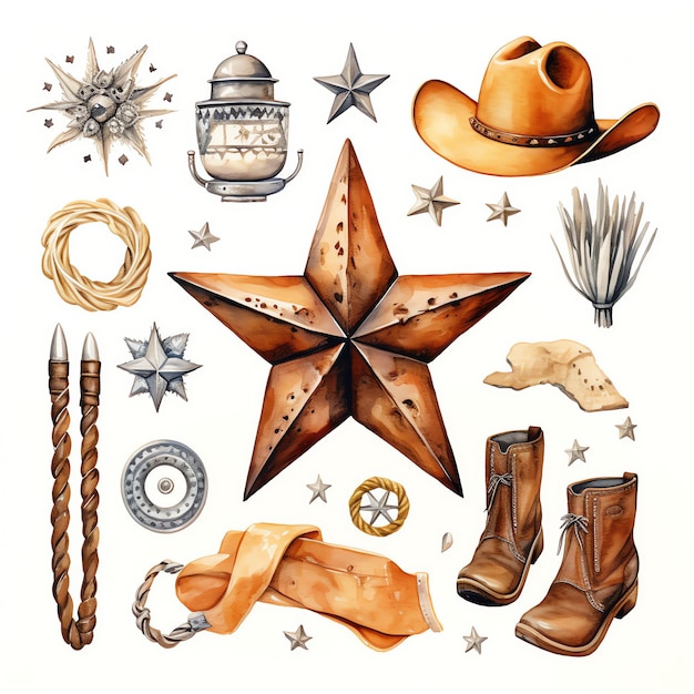 Aquarell Sternsymbol des Sheriffs West Wild West Cowboy Wüsten Illustration Clipart