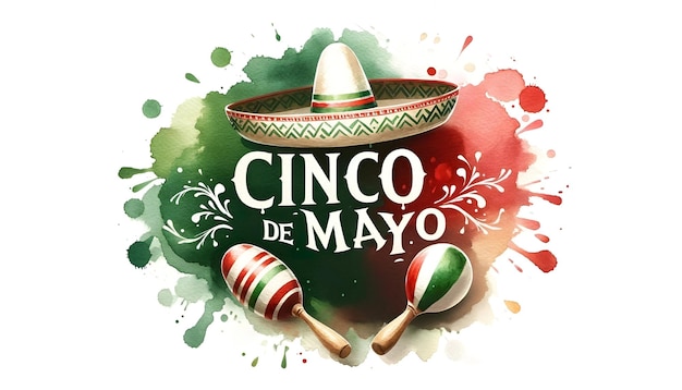 Aquarell-Stil Cinco de Mayo Illustration Hintergrund mit einem Sombrero und Maracas