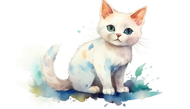 Aquarell süße Katze weißer Hintergrund mit generativer ai
