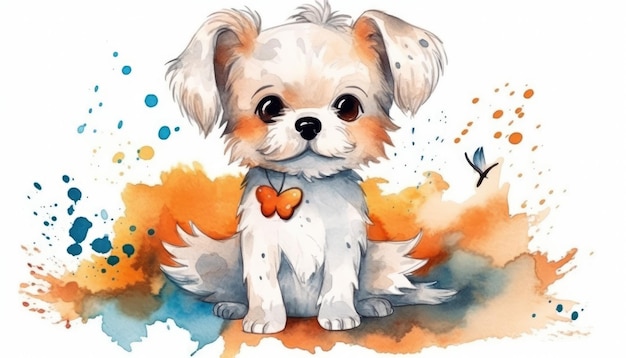 Aquarell süßer Hund weißer Hintergrund mit generativer ai