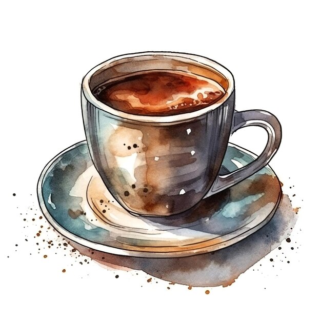 Aquarell Tasse Kaffee Skizzenstil Illustration Handzeichnung Doodle Icon Logo Druck Sublimation Clipart AI generiert