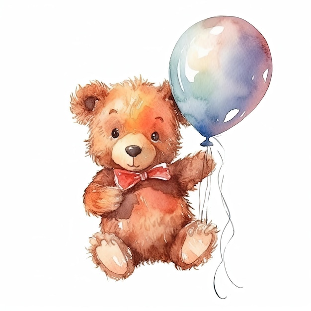 Aquarell-Teddybär mit Luftballons Illustration AI GenerativexA