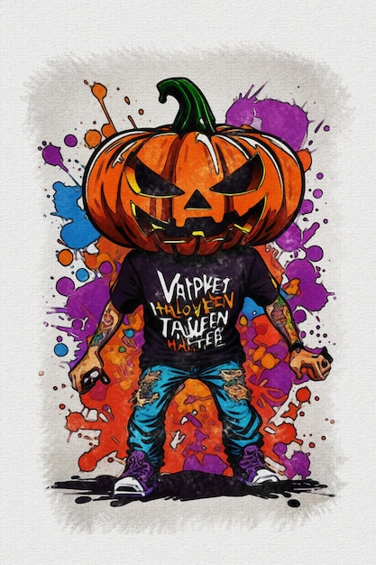 Aquarell-Texturmalerei Halloween-Kürbisillustration