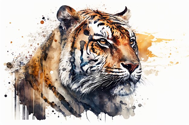 Aquarell-Tiger-Illustration, weißer Hintergrund, generative KI