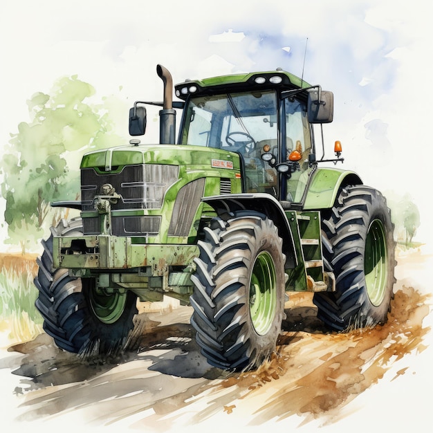 Aquarell-Traktor-Illustration, generative KI