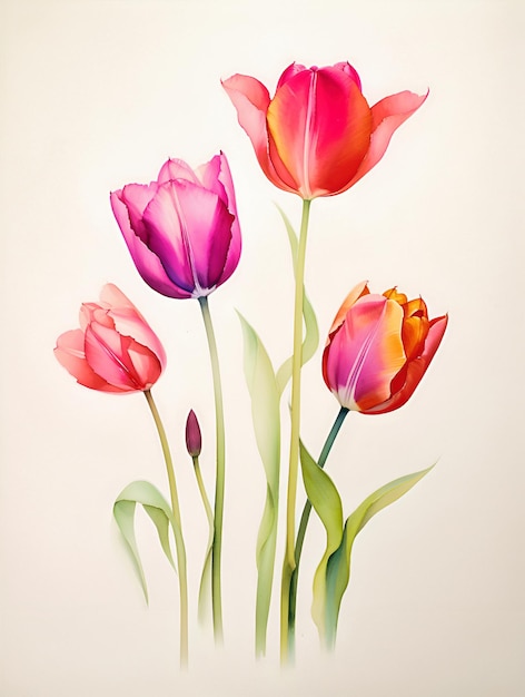 Aquarell-Tulpen, handgezeichnete Illustration von Frühlingsblumen, blumige Elemente, die auf Weiß isoliert sind
