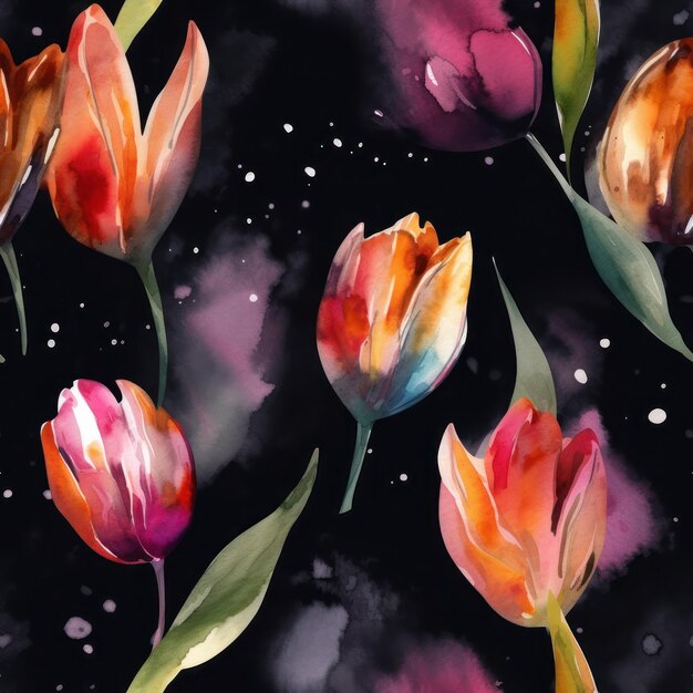 Aquarell-Tulpen, nahtloses Muster, digitale Papiere, generative KI