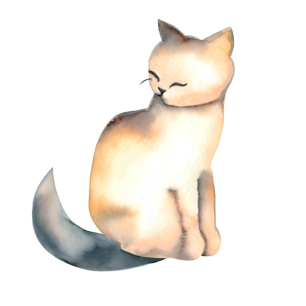 Aquarell und Malerei Schöne Katze isoliert auf weißem Hintergrund Generative KI-Illustration