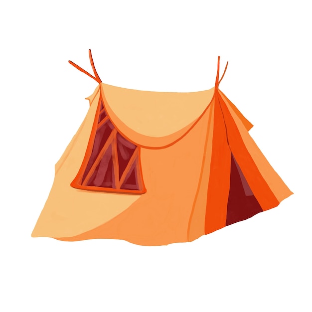 Aquarell und Zeichnung Vintage-Zelt für Camping und Abenteuer im Wald auf weißem Hintergrund