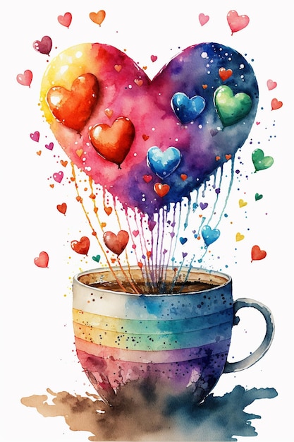 Aquarell-Valentinsgruß-Kaffee