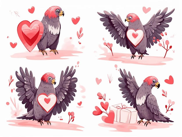 Aquarell Valentinstag Liebe Adler Paar handgezeichneter Aquarell Illustration für Grußkarte oder Einladung Design