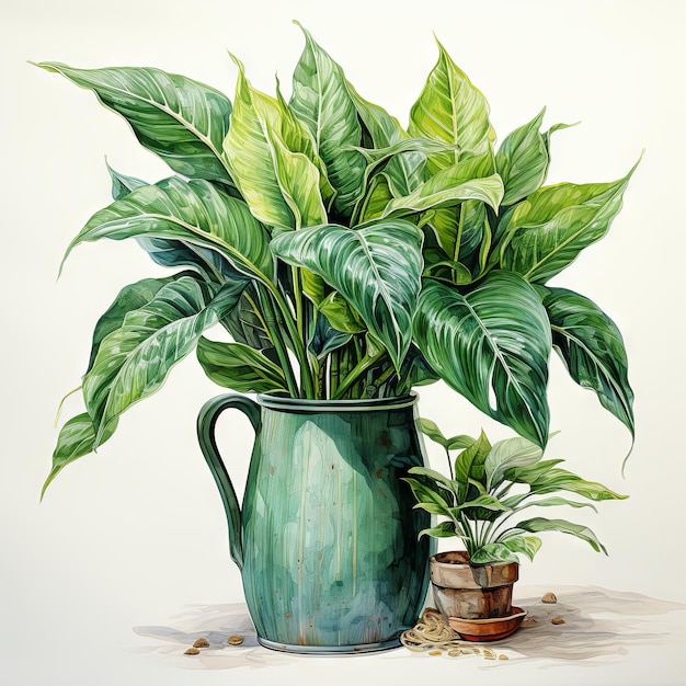 Foto aquarell vektor-illustration einer pflanze in einer vase