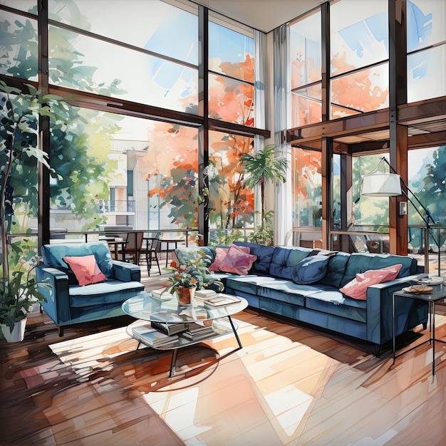 Foto aquarell-vektorillustration eines wohnzimmers