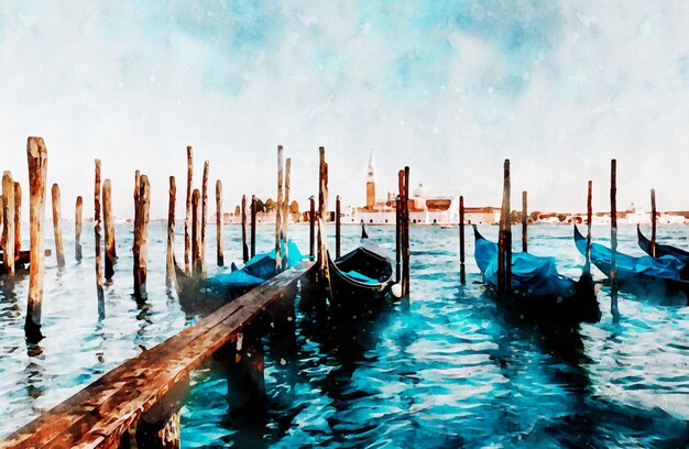 Aquarell Venedig Italien Schöne Aussicht auf Grand Canal Gondeln Europa Altstadt Venedig Postkarte