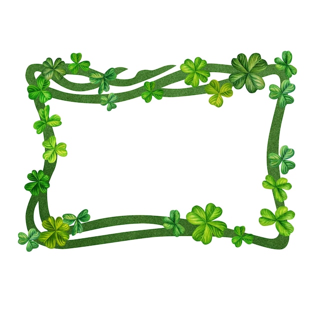 Aquarell-Vintage-Fantasie-Rahmen mit handgezeichnetem vierblättrigen Kleeblatt für den St. Patrick's-Tag für viel Glück