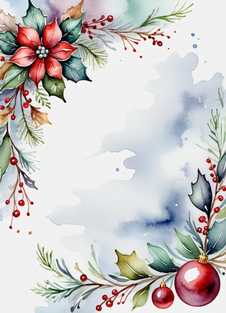 Aquarell-Vintage-Papier mit weihnachtlicher Winter-Grenze-Design-Flyer-Vorlage