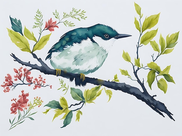 Aquarell Vogel auf einem Baumzweig in einem natürlichen Hintergrund
