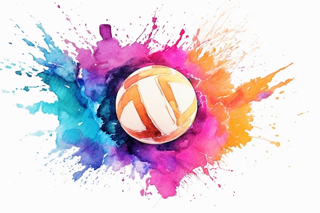 Foto aquarell volleyballball auf aquarell spritzer hintergrund vektor-illustration