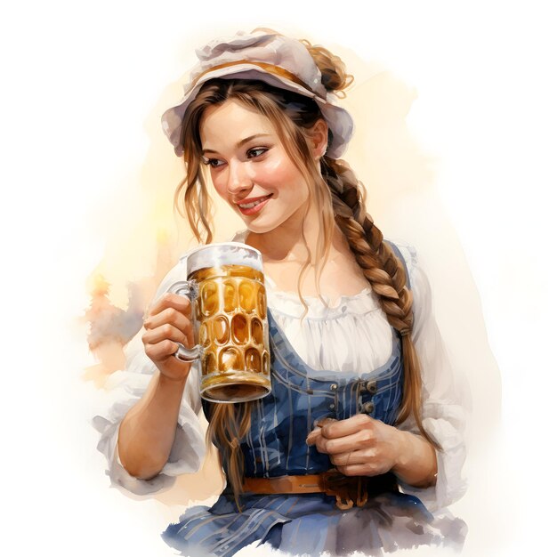Aquarell von einer jungen Frau mit einem Bier