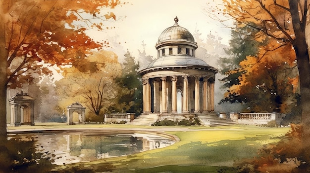 Aquarell von Fairmount Park auf hellem Hintergrund mit hoher Detailliertheit