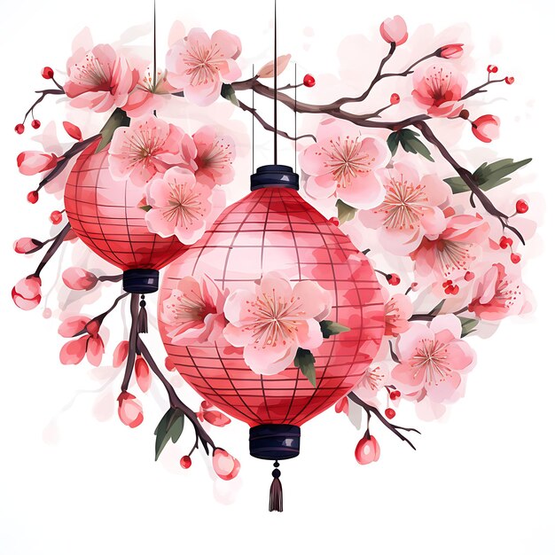 Aquarell von Kirschblüten Weichrosa Japaner Sakura Festival Zart Pa auf Weiß BG Clipsart