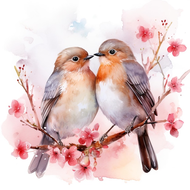 Aquarell von Paar Vogel romantisch in Valentinstag