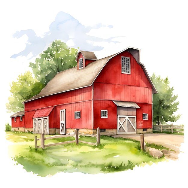 Aquarell von Red Barn Farmhouse