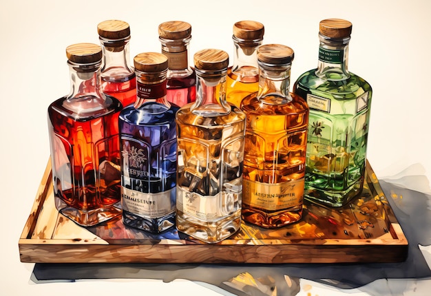 Aquarell von Scotch-Whisky-Flaschen