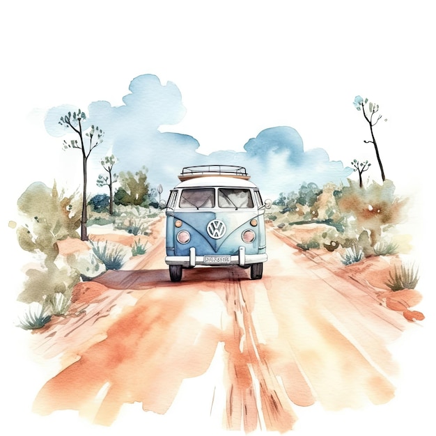 Aquarell von Sommer-Road-Trip