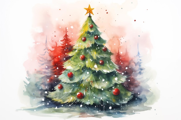 Foto aquarell von weihnachtsbaum im schnee bei weihnachten und neujahr