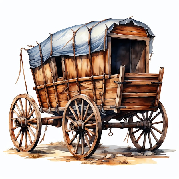 Aquarell Wagen westlicher Wildwest Cowboy Wüsten Illustration Clipart