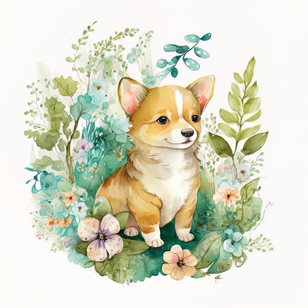 Aquarell Wald Cartoon isoliert niedlich Baby Hund Tier Illustration AI generativ