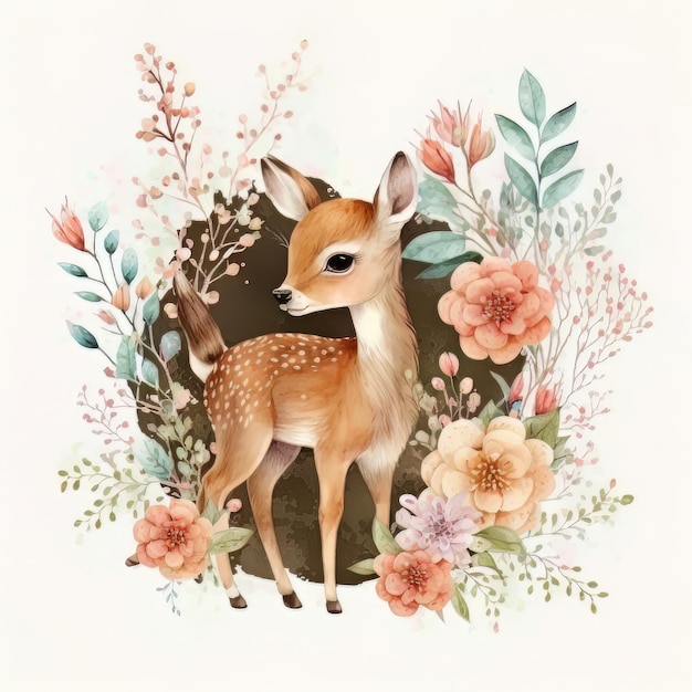 Aquarell Wald Cartoon isoliert süßes Baby Hirsch Tier Illustration AI generativ