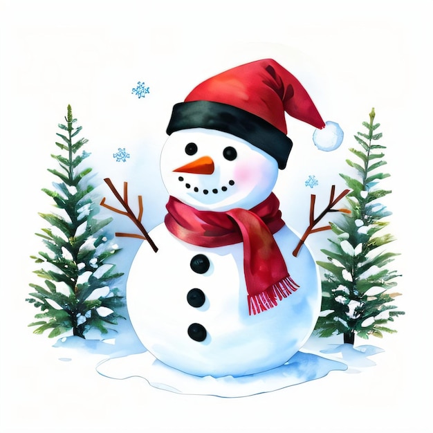 Aquarell Weihnachten Schneemann Clipart