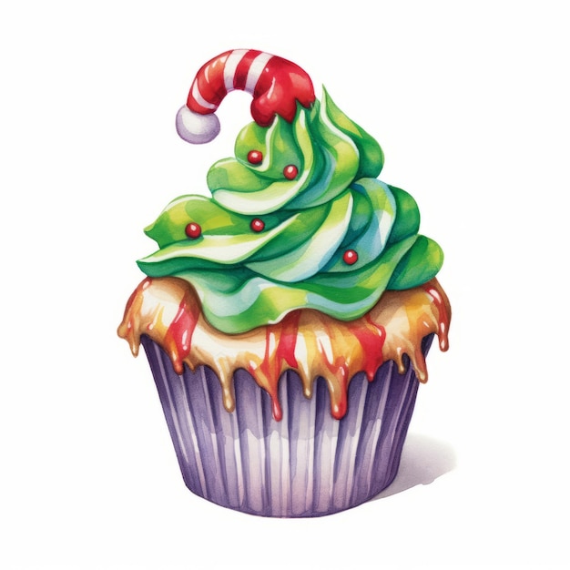 Aquarell-Weihnachts-Cupcake mit handgezeichneter Illustration