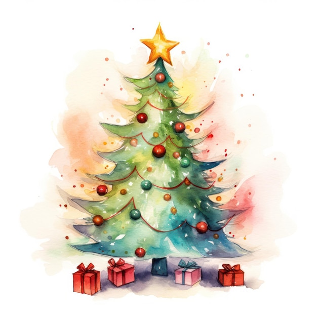 Aquarell-Weihnachtsbaum-Illustration von AI GenerativexA