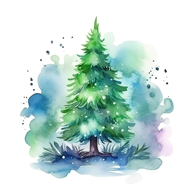 Aquarell Weihnachtsbaum isoliert Illustration AI GenerativexA