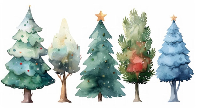 Aquarell-Weihnachtsbaum-Ornamente Generative KI