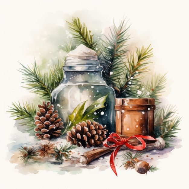 Aquarell-Weihnachtskarte mit Tannenzweigen Illustration für Karteneinladungen und Glückwünsche