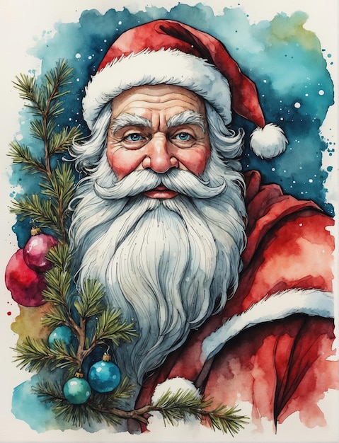 Aquarell-Weihnachtsmann mit festlichem Baum 23