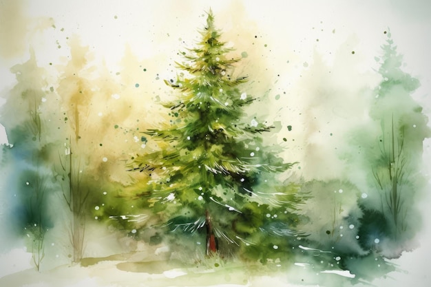 Aquarell-Weihnachtsschneebaum Generieren Sie Ai