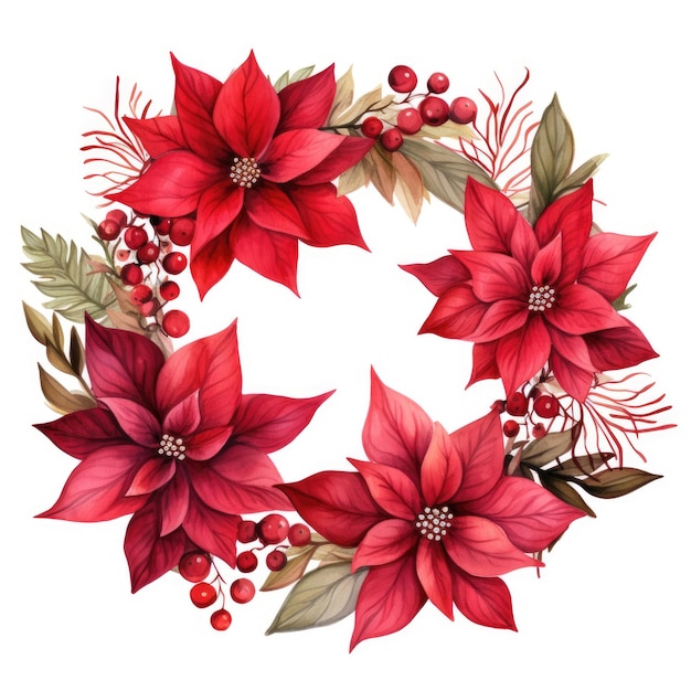 Aquarell Weihnachtssternblume auf weißem Hintergrund Generative KI