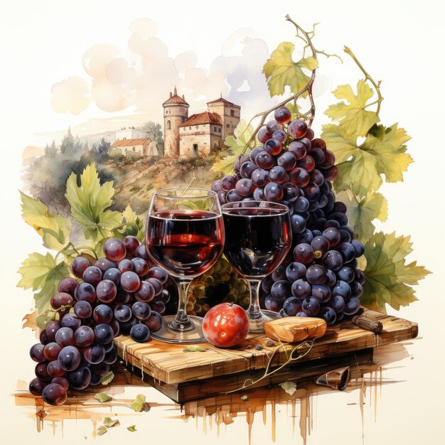 Aquarell Wein-Clipart Generativ Ai