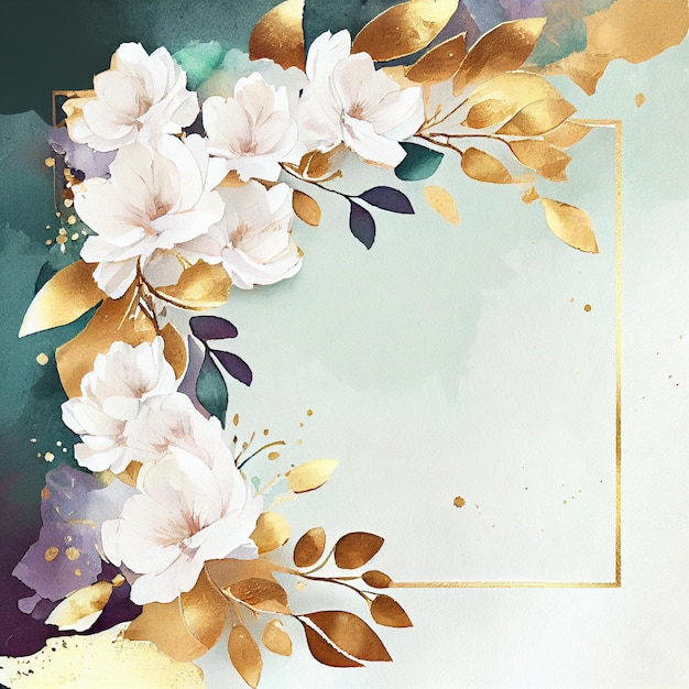 Aquarell weiße und goldene Blumen Hintergrund Frühlingsblumen Illustration Generative AI