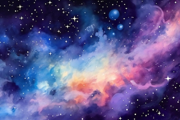 Foto aquarell-weltraumhintergrund mit nebel und sternen