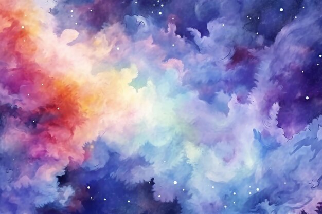 Aquarell-Weltraumhintergrund mit Nebel und Sternen