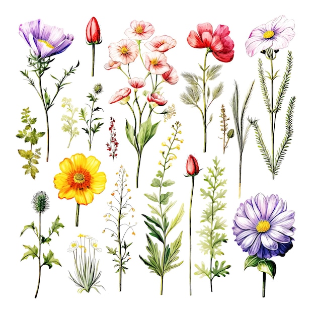 Aquarell-Wildblumen-Illustration isoliert auf weißem Hintergrund