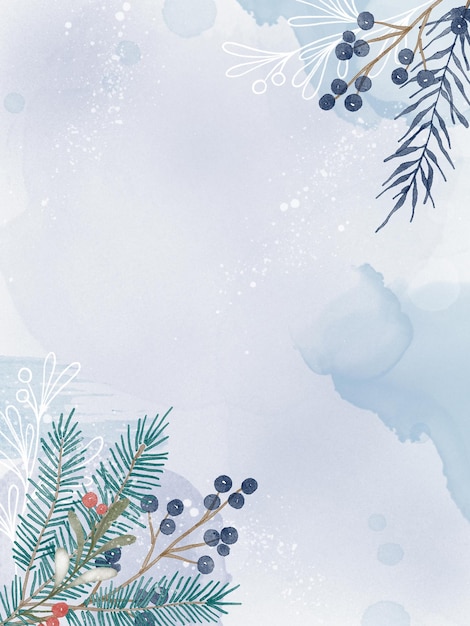 Foto aquarell winter hintergrund mit pflanzen zweige beeren und spritzer weihnachten vorgefertigte szene