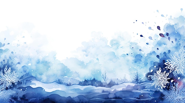 Foto aquarell-winter-hintergrund mit schneeflocken in blauer farbe