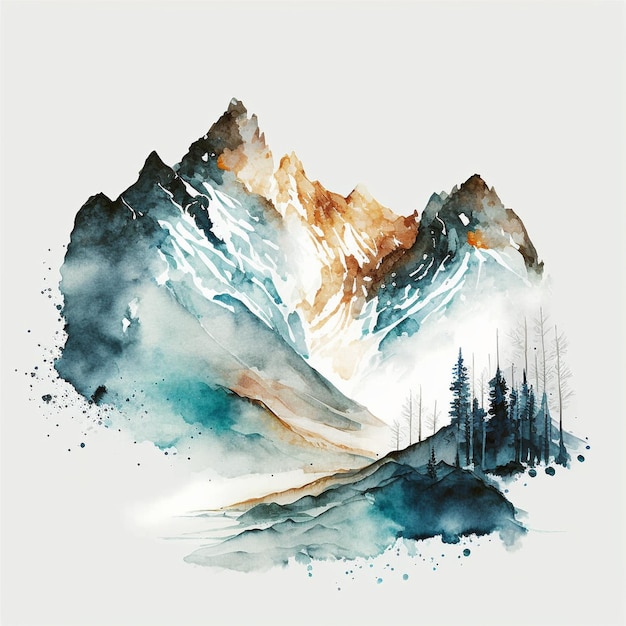 Aquarell Winterberge Winterland Illustration